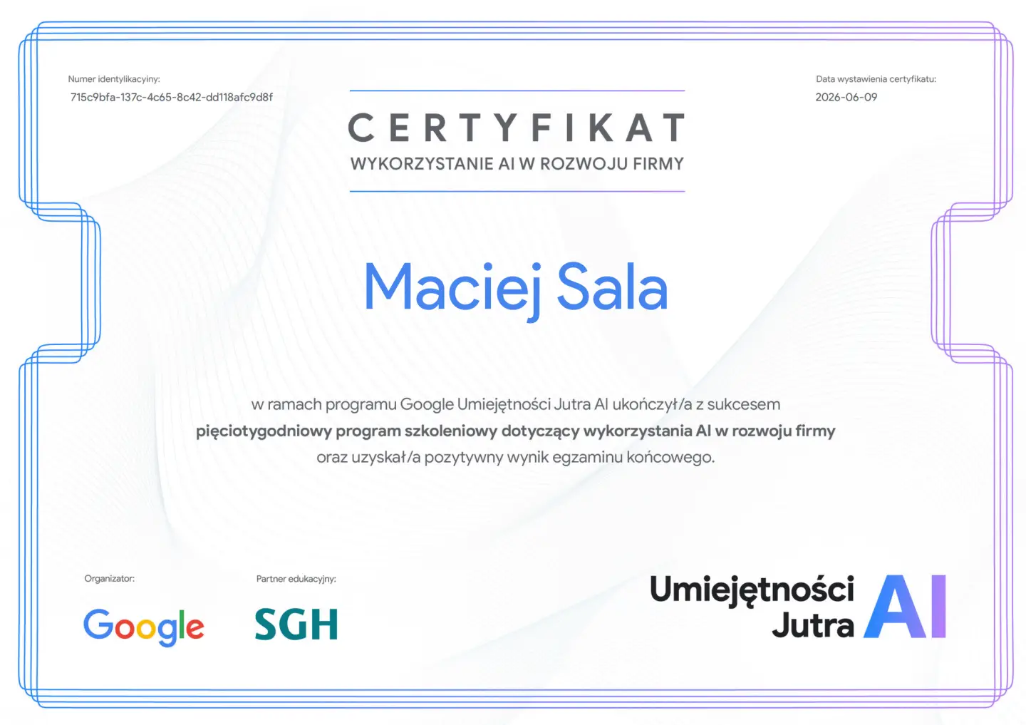 Certyfikat Umiejętności Jutra AI — Google i SGH